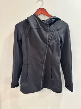 Lululemon Black Align Asymmetrical Zip Front Hooded Jacket Sz 4